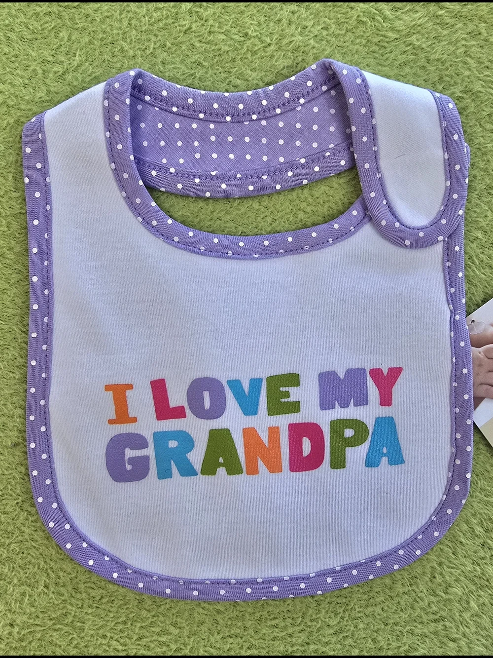 NWT  Baby GIRLS - I LOVE MY GRANDPA BIB - CARTERS White & Purple Polka-dots (Q2)